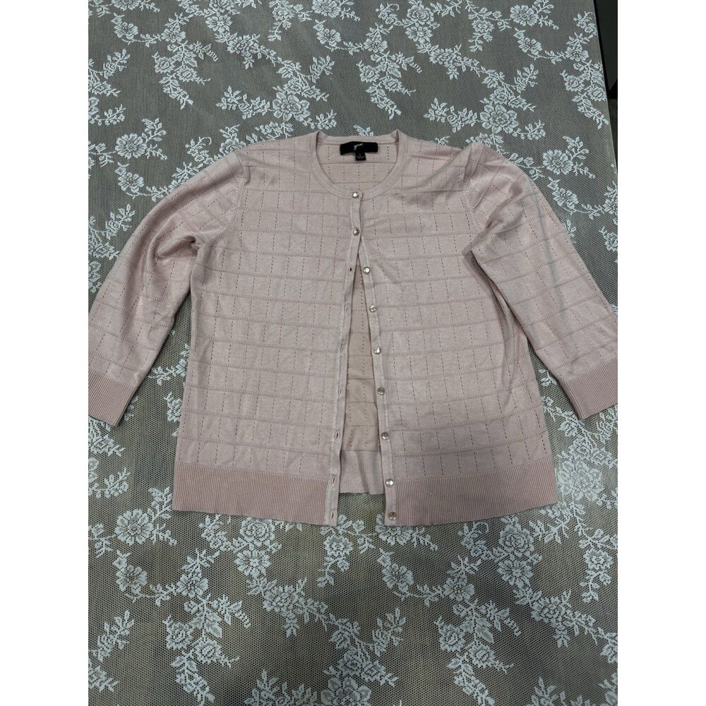 gnu Women's Pink Solid Knit Crew Neck 3/4 Sleeve Button-Front Cardigan L